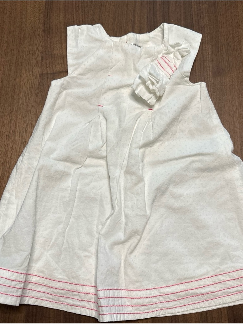 Zara Baby White Baby Dress with Pink Stitching